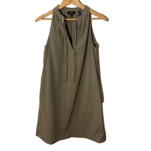 Theory Nallane Olive V-Neck Shirt Dress w/Pockets - Picture 2 of 3